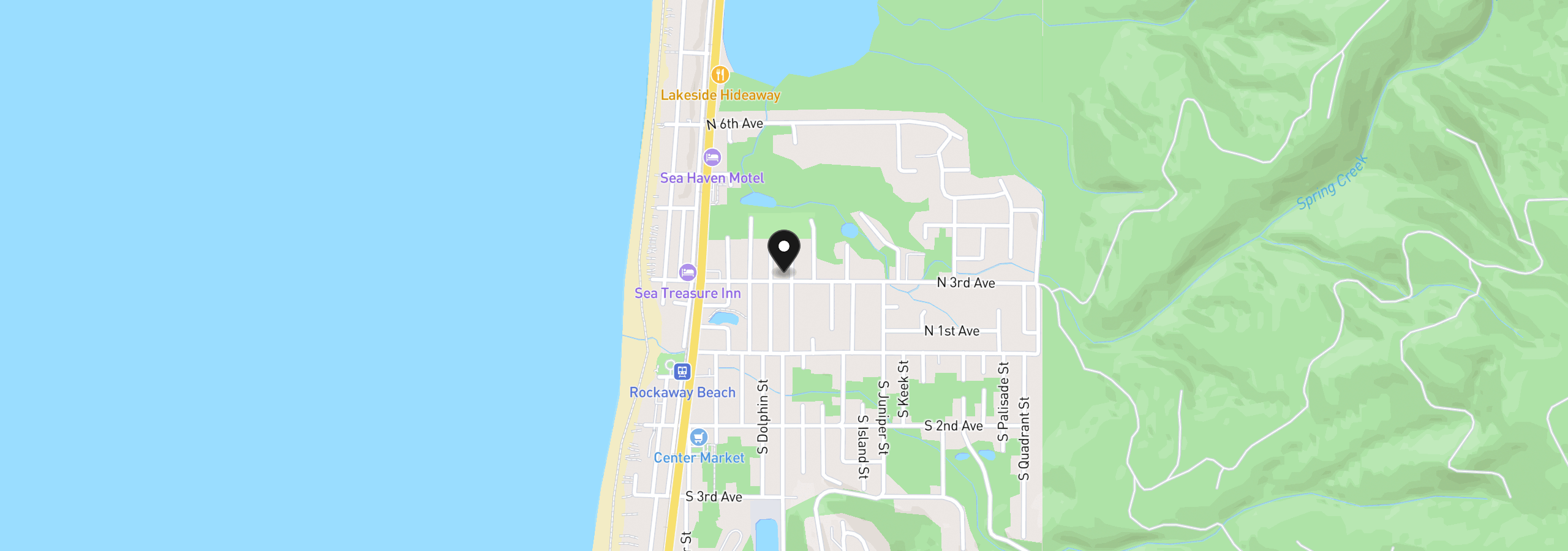 Map showing the location of 405 N 3rd Ave, Rockaway Beach, OR 97136