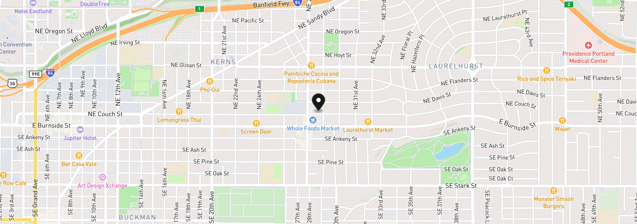 Map showing the location of 2885 NE Couch St, Portland, OR 97232