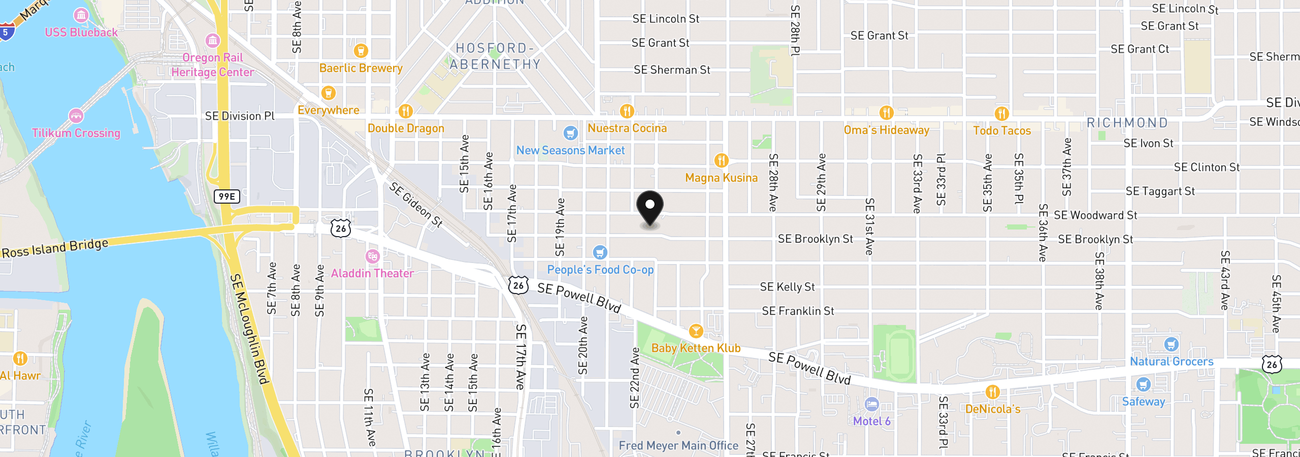 Map showing the location of 2235 SE Brooklyn St, Portland, OR 97202