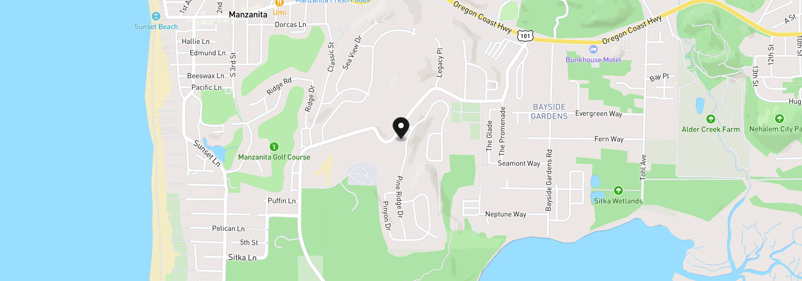 Map showing the location of 10170 Pine Ridge Dr, Manzanita, OR 97130