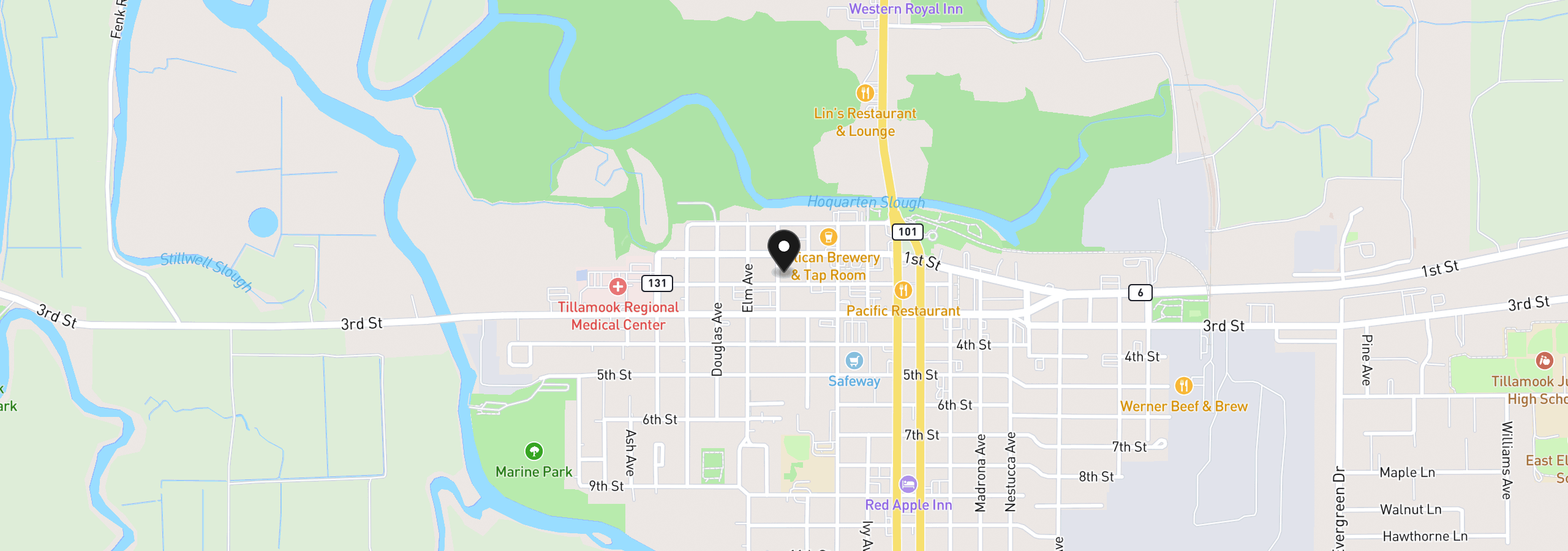 Map showing the location of 1602 2nd St, Tillamook, OR 97141