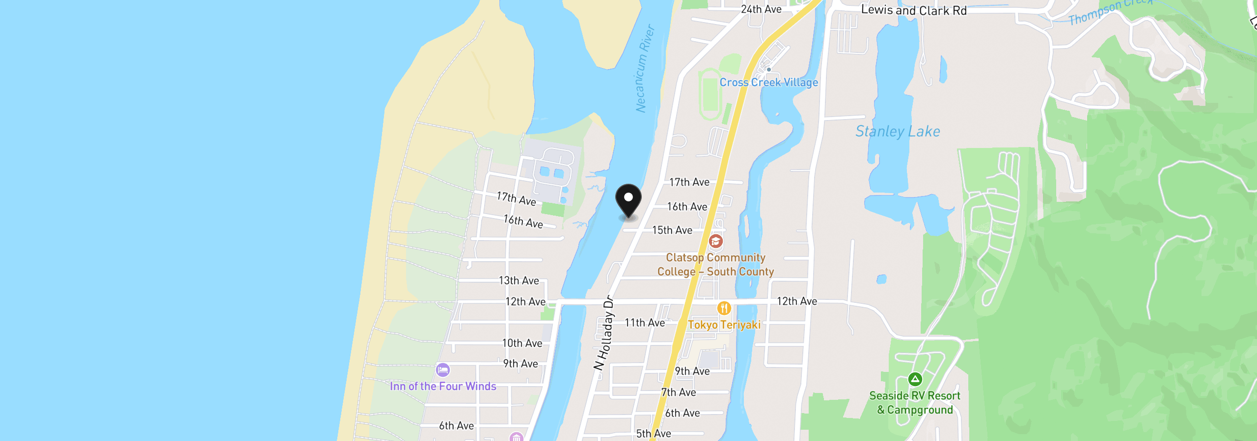 Map showing the location of 604 15th Ave, Seaside, OR 97138