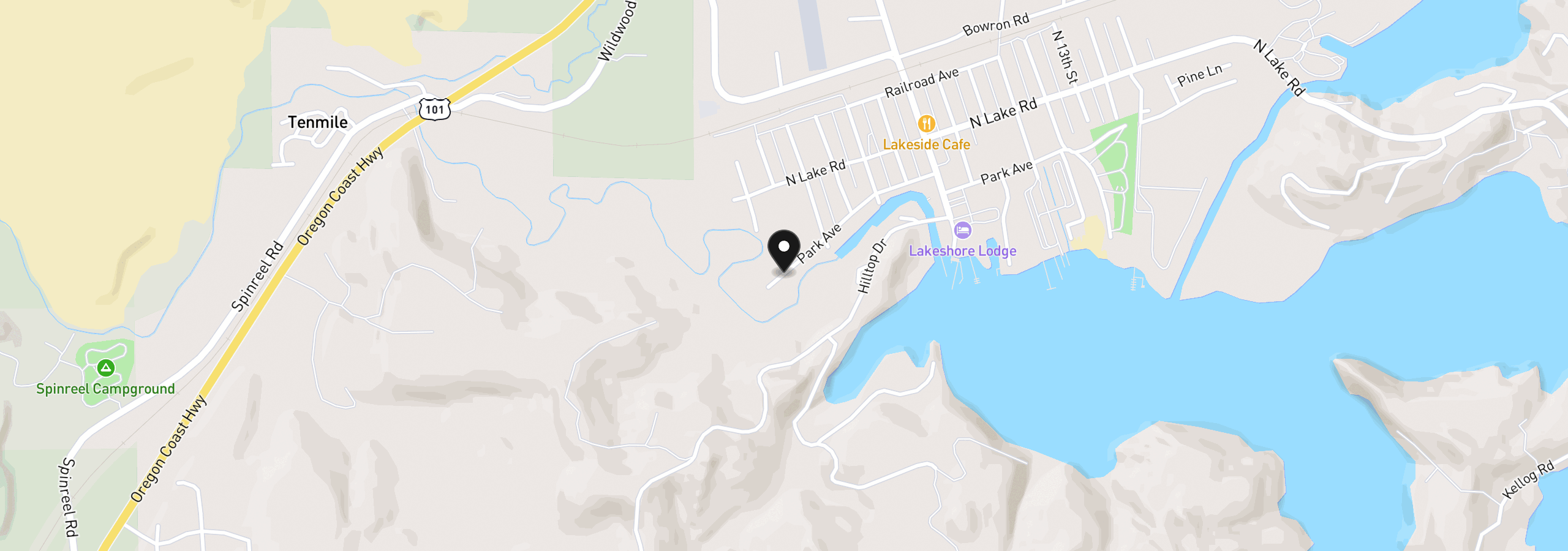 Map showing the location of 205 Park Ave, Lakeside, OR 97449