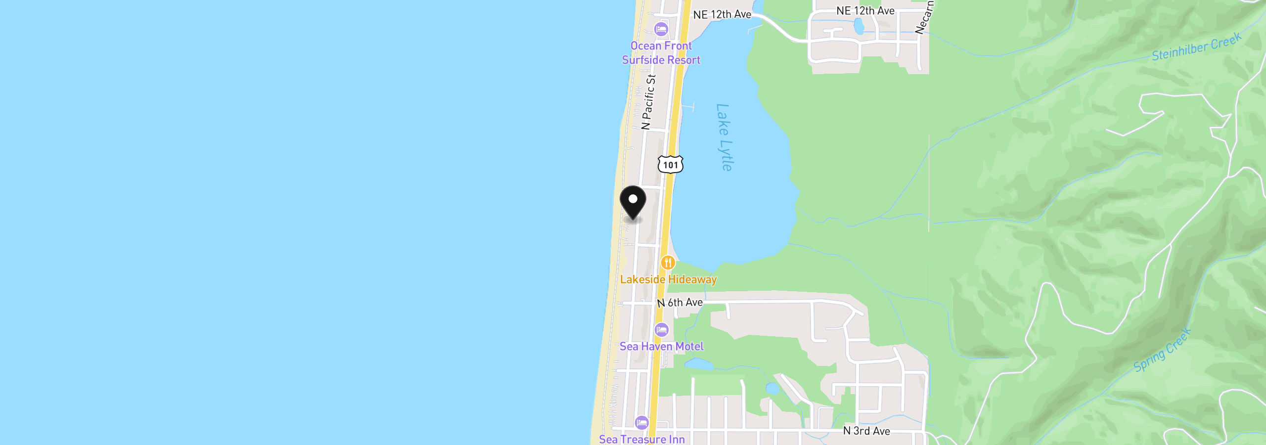 Map showing the location of 731 N Pacific, Rockaway Beach, OR 97136
