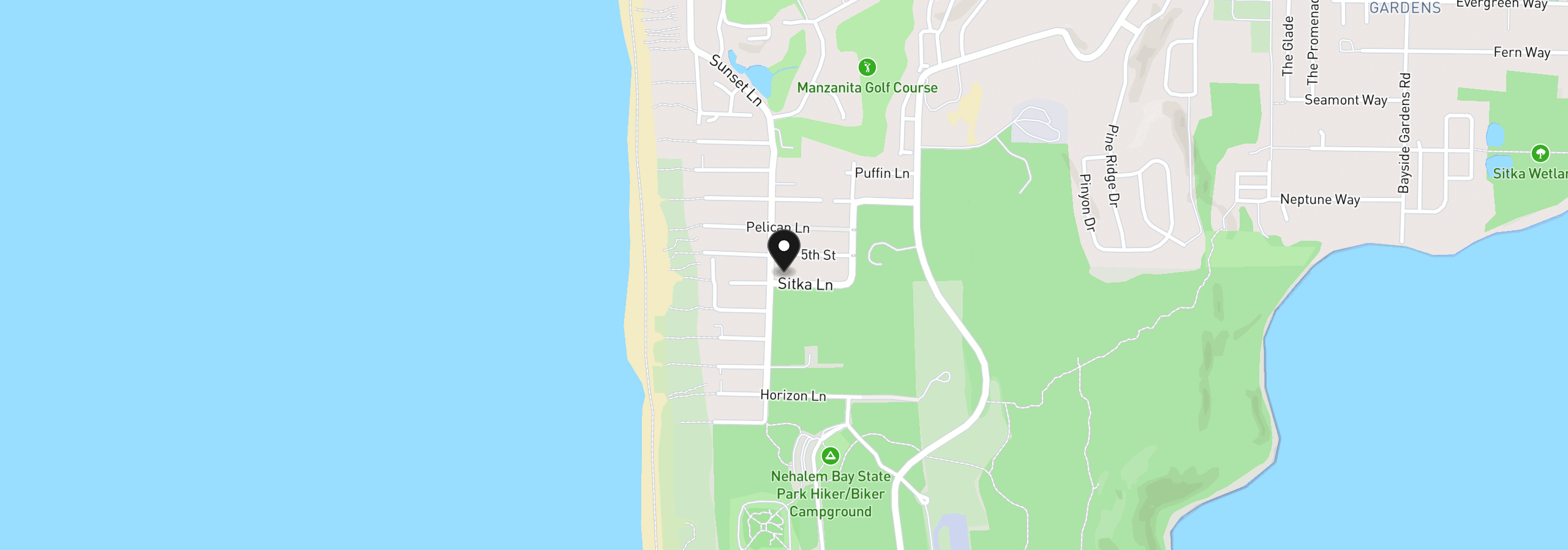 Map showing the location of 9020 Sitka Ln, Manzanita, OR 97130