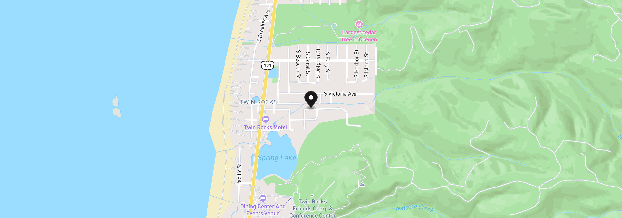 Map showing the location of Hollyhock St, Rockaway Beach, OR 97136
