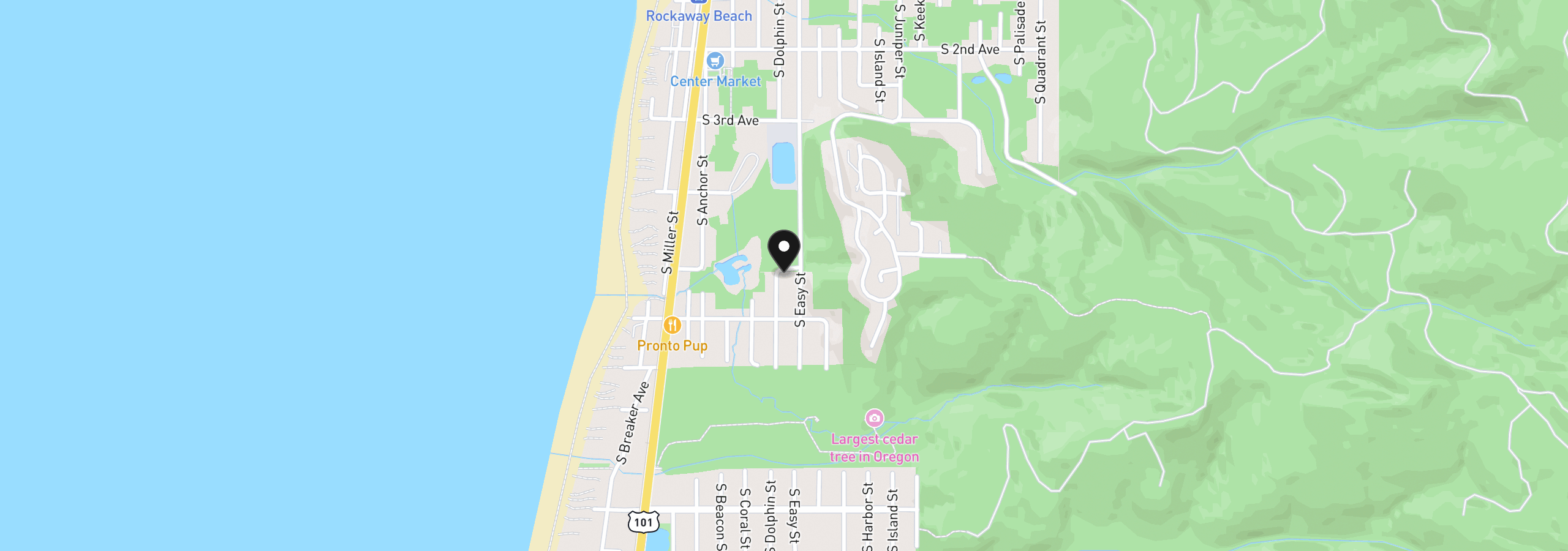 Map showing the location of 510 S Dolphin St, Rockaway Beach, OR 97136