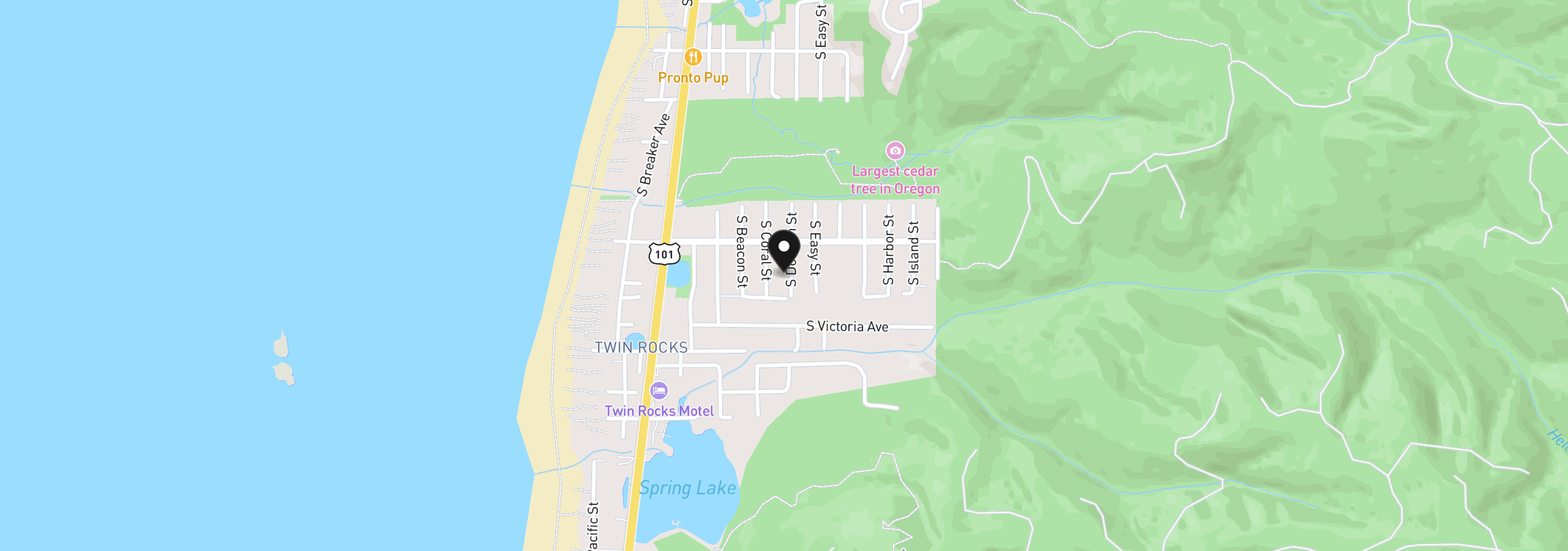Map showing the location of 1049 S Dolphin St, Rockaway Beach, OR 97136