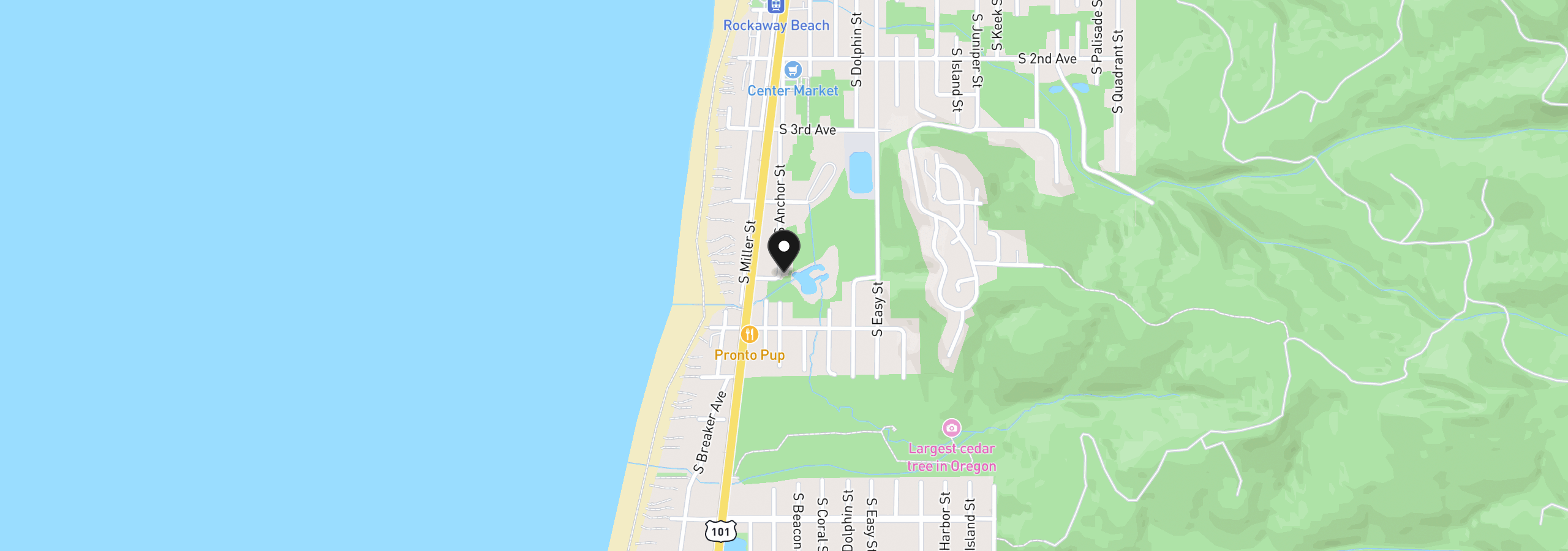 Map showing the location of 496 S Anchor St, Rockaway Beach, OR 97136