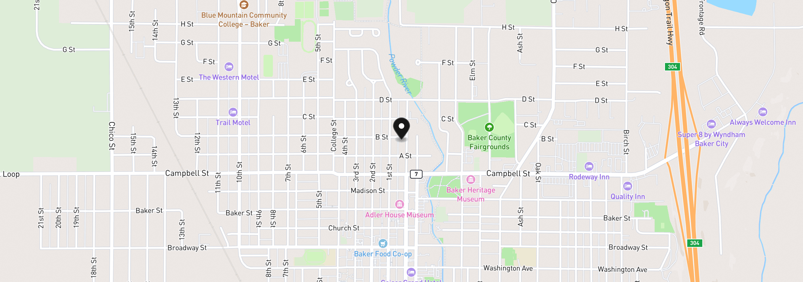 Map showing the location of 2615 Main St, Baker City, OR 97814