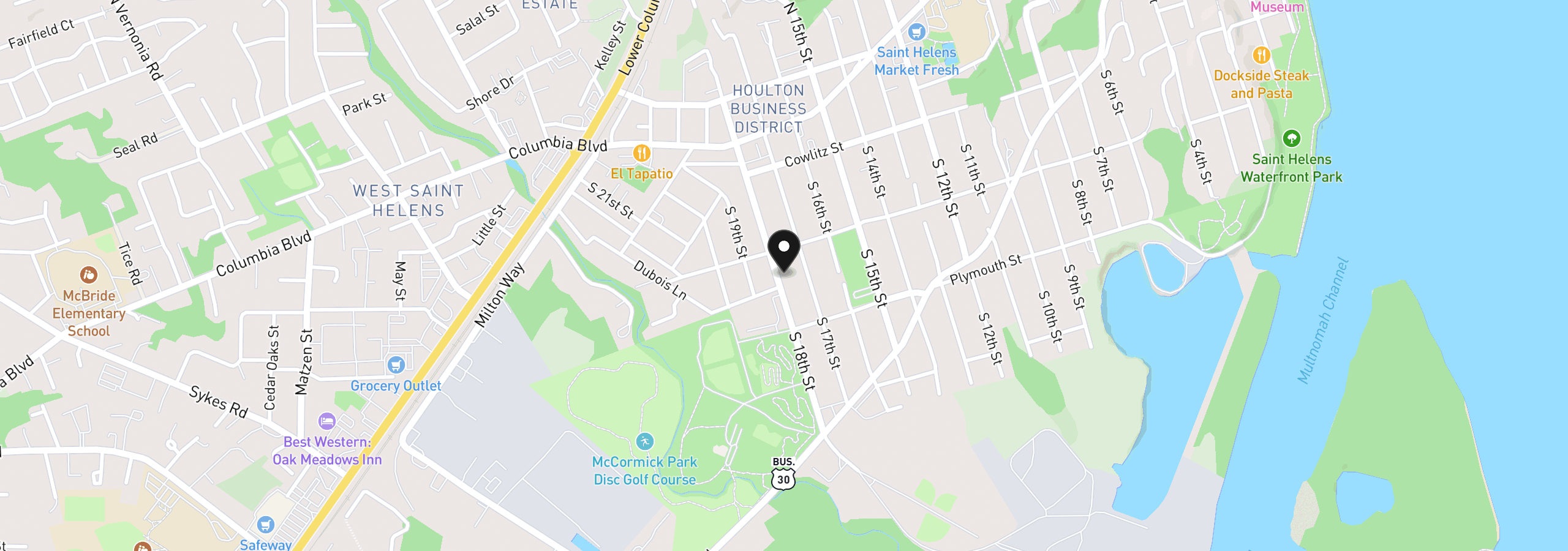 Map showing the location of 334 S 18th St, St. Helens, OR 97051