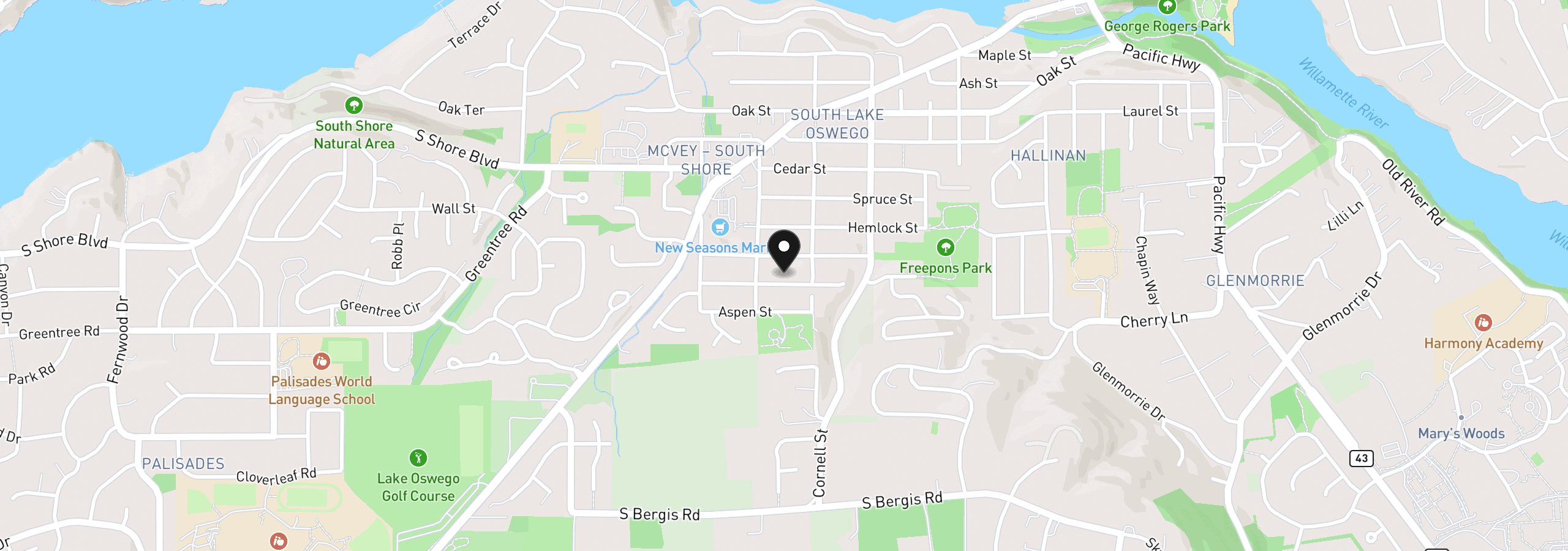 Map showing the location of 1531 Larch St, Lake Oswego, OR 97034