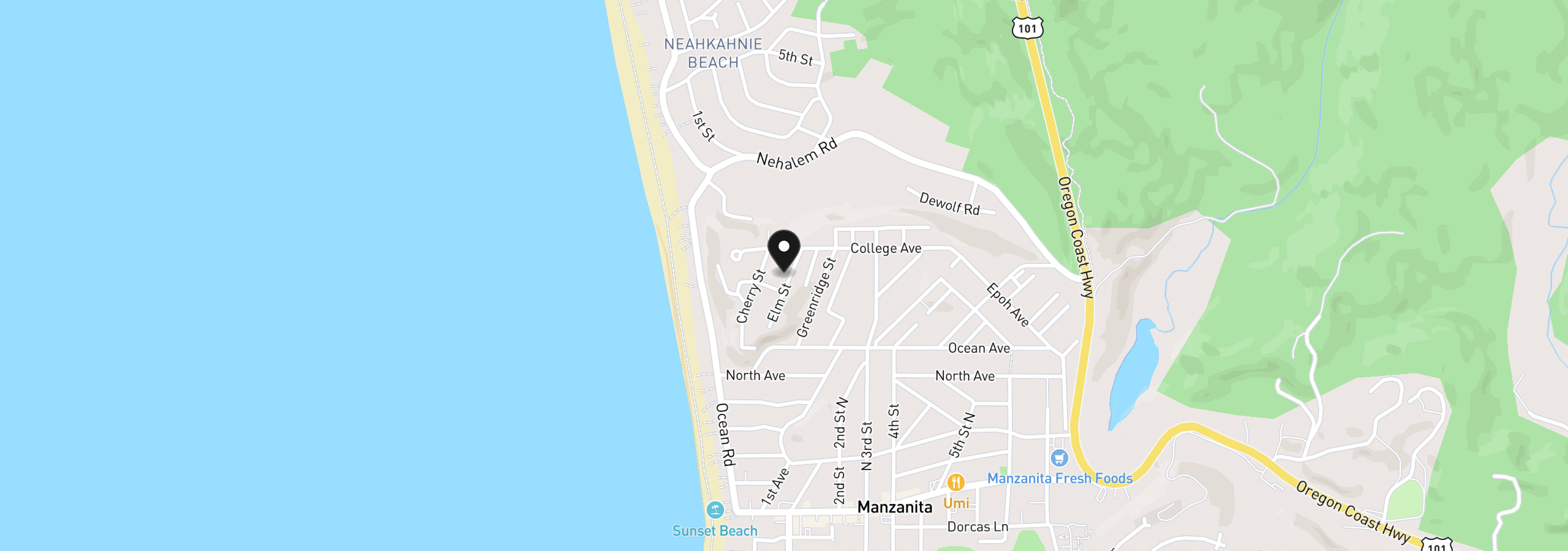 Map showing the location of 839 Elm St, Manzanita, OR 97130