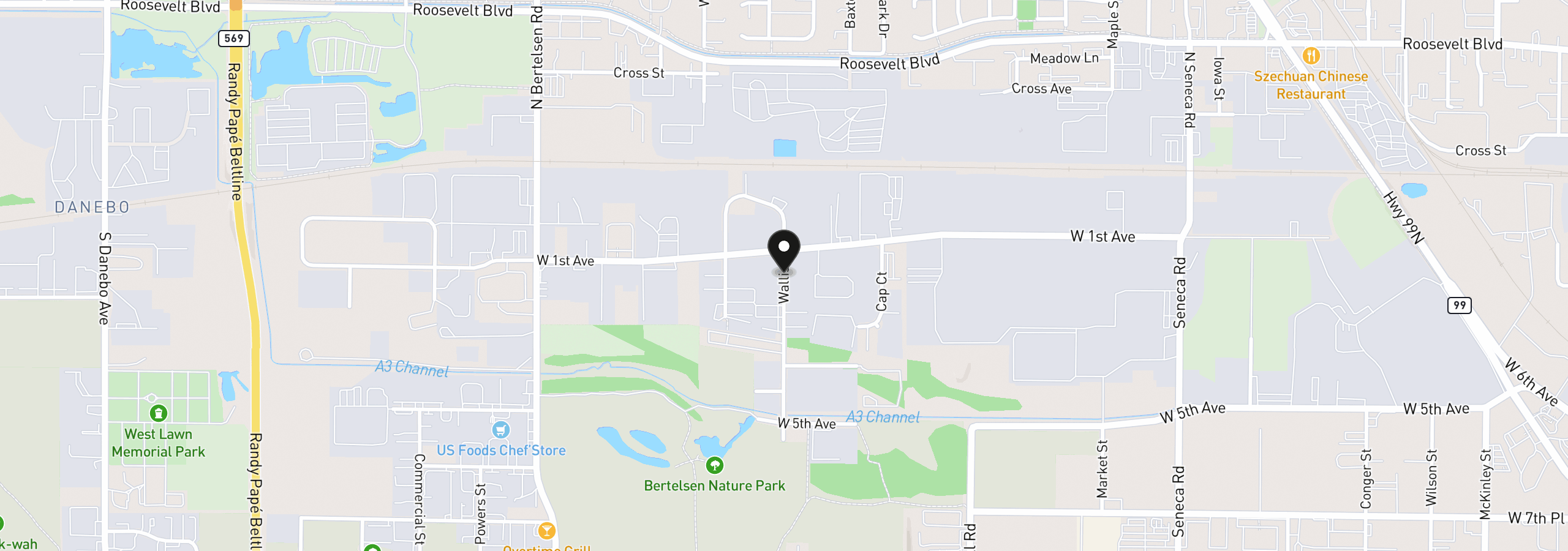 Map showing the location of Wallis St, Eugene, OR 97402
