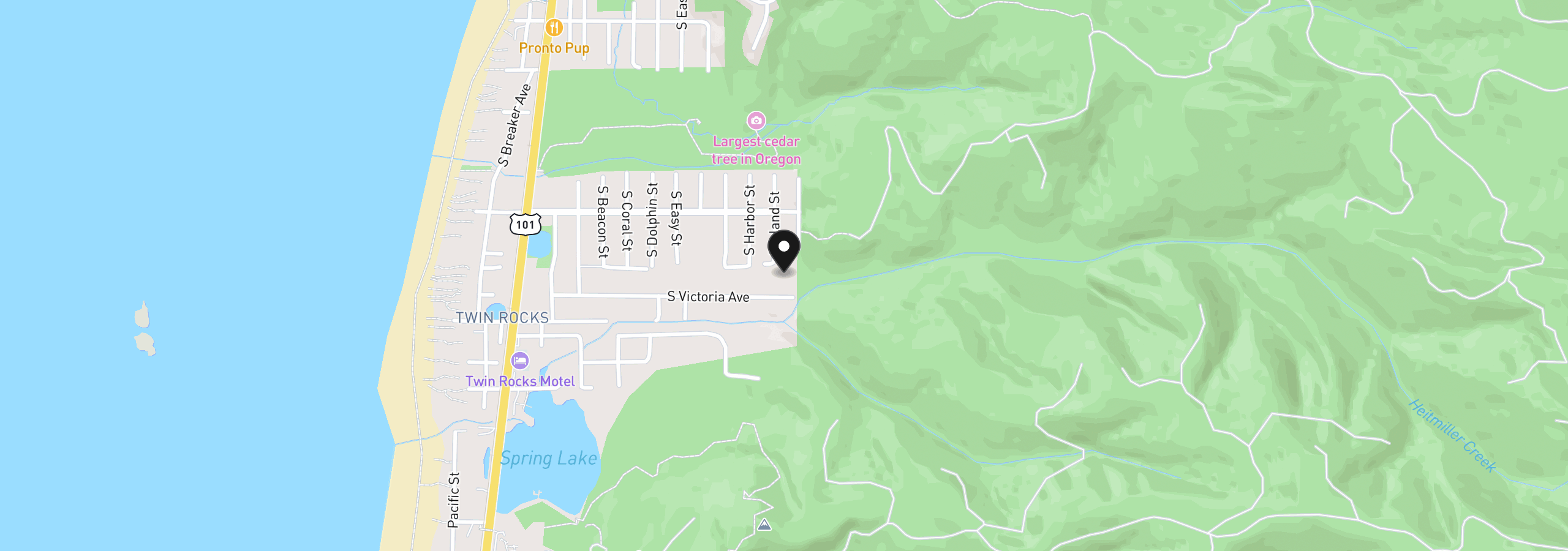 Map showing the location of 000 Island St, Rockaway Beach, OR 97136