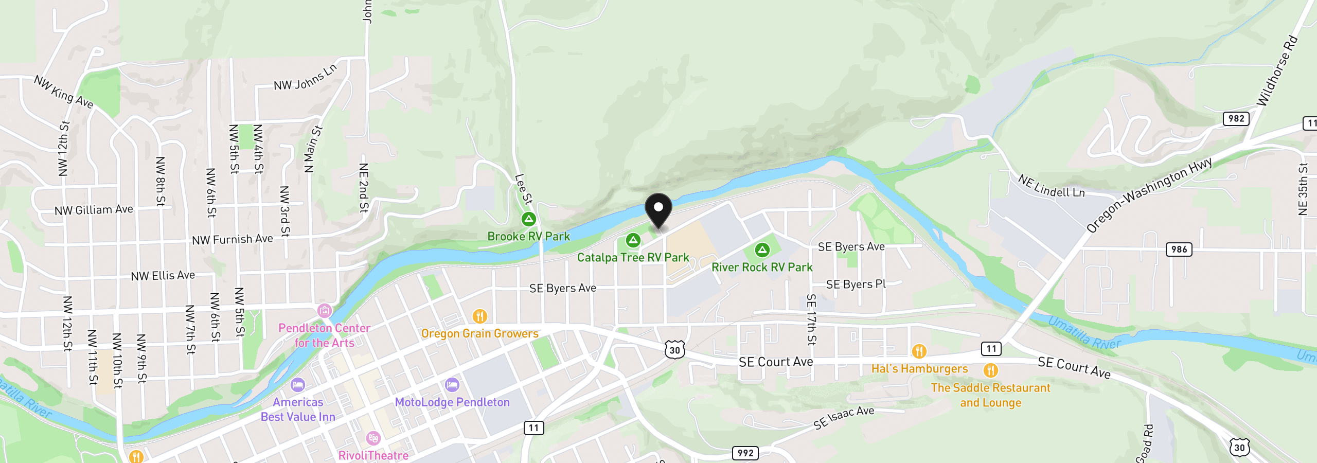 Map showing the location of 1113 SE Alexander Ave, Pendleton, OR 97801