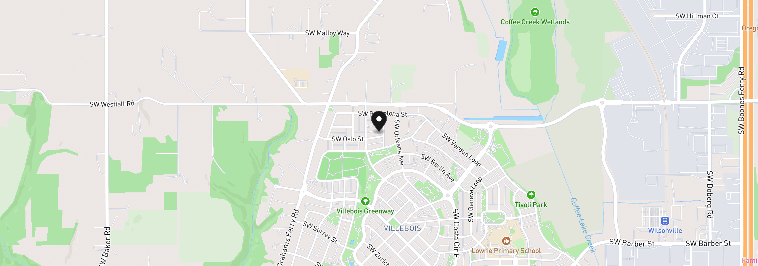Map showing the location of 11729 SW Oslo St, Wilsonville, OR 97070