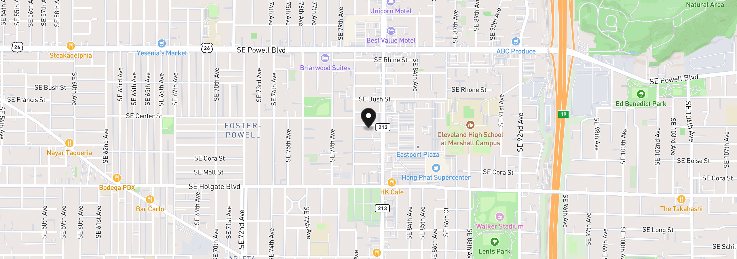 Map showing the location of 8040 SE Center St, Portland, OR 97206