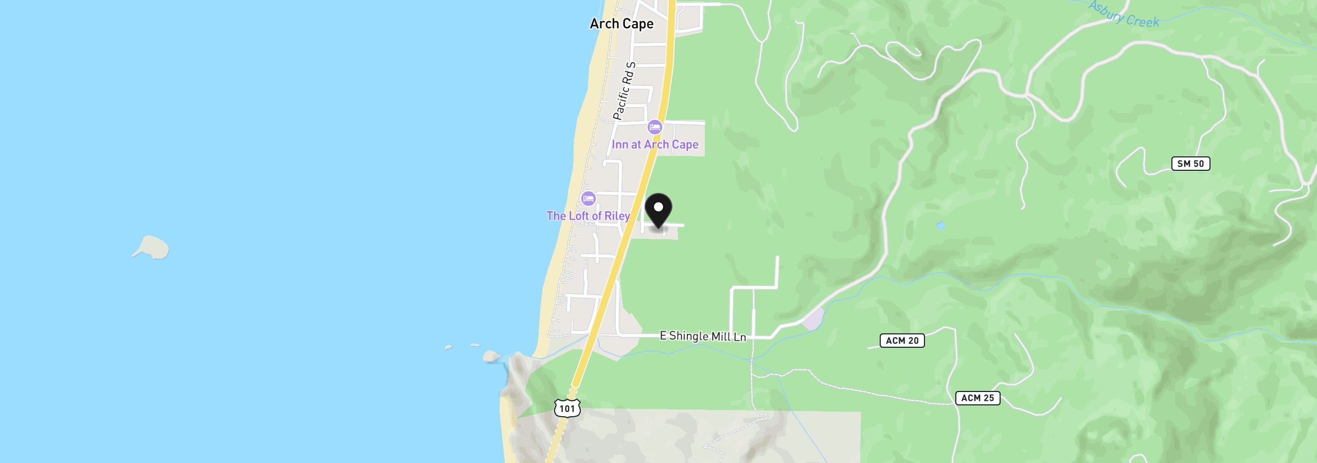 Map showing the location of Oceanview Ln, Arch Cape, OR 97102