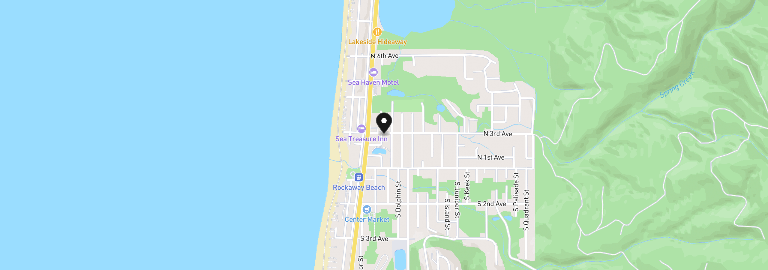 Map showing the location of 228 N Beacon St, Rockaway Beach, OR 97136