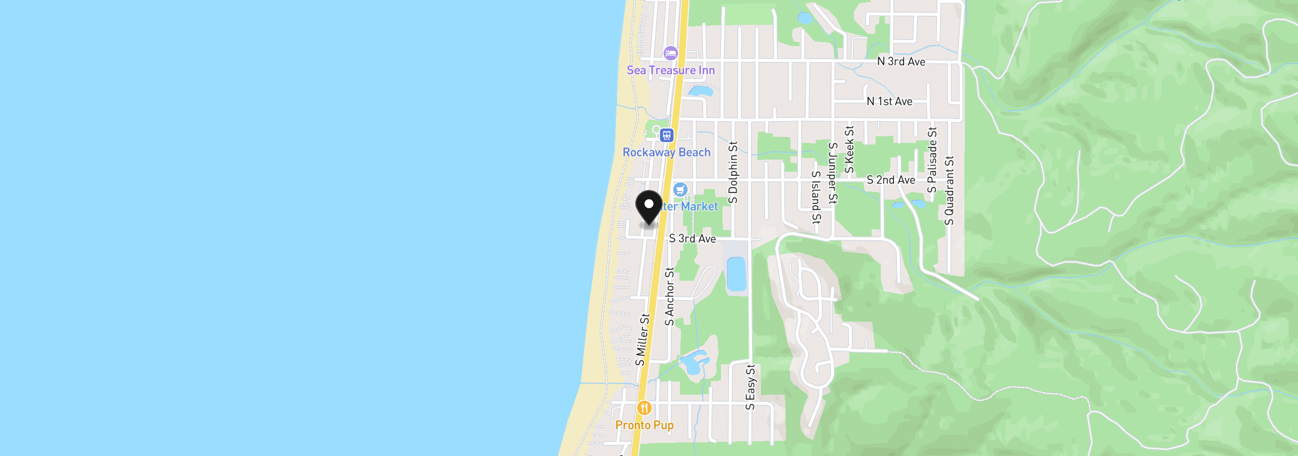 Map showing the location of 276 Pacific St, Rockaway Beach, OR 97136