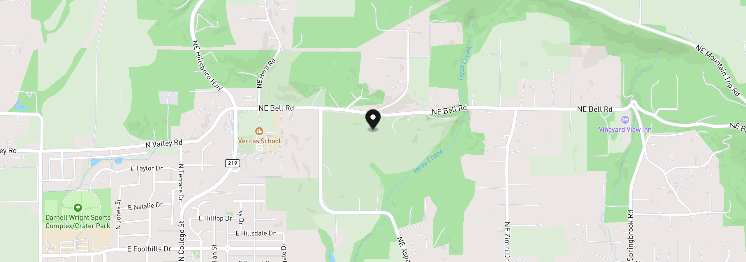 Map showing the location of 27100 NE Bell Rd, Newberg, OR 97132