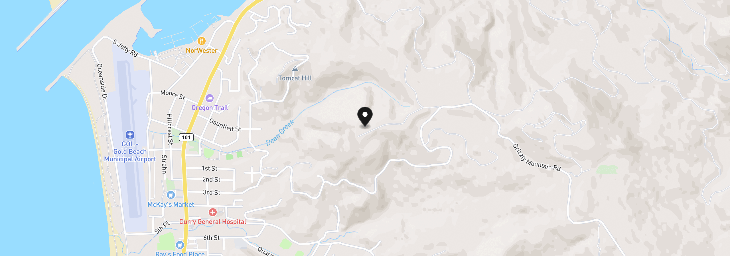Map showing the location of 94840 Grizzly Mountain Roa, Gold Beach, OR 97444