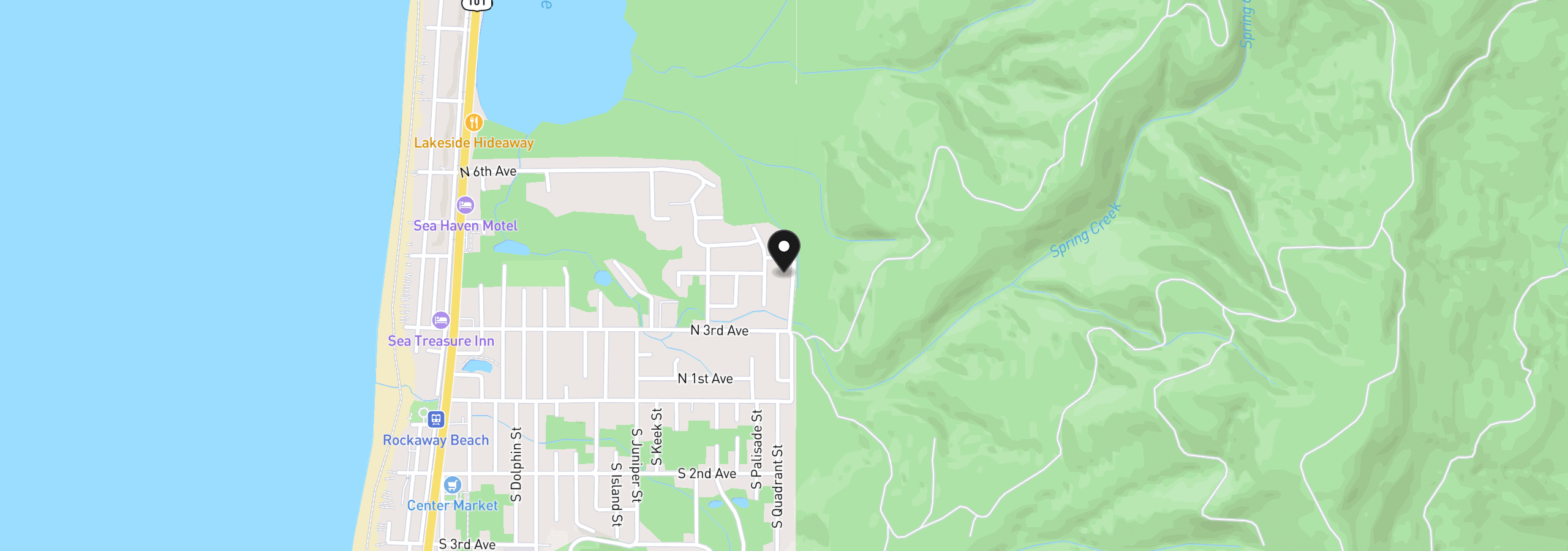 Map showing the location of 361 N Palisade St, Rockaway Beach, OR 97136