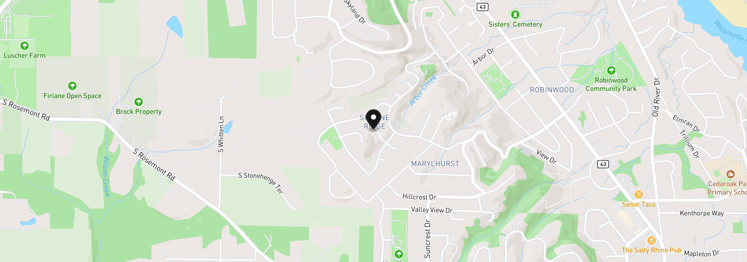 Map showing the location of 1492 Braemar Dr, West Linn, OR 97068