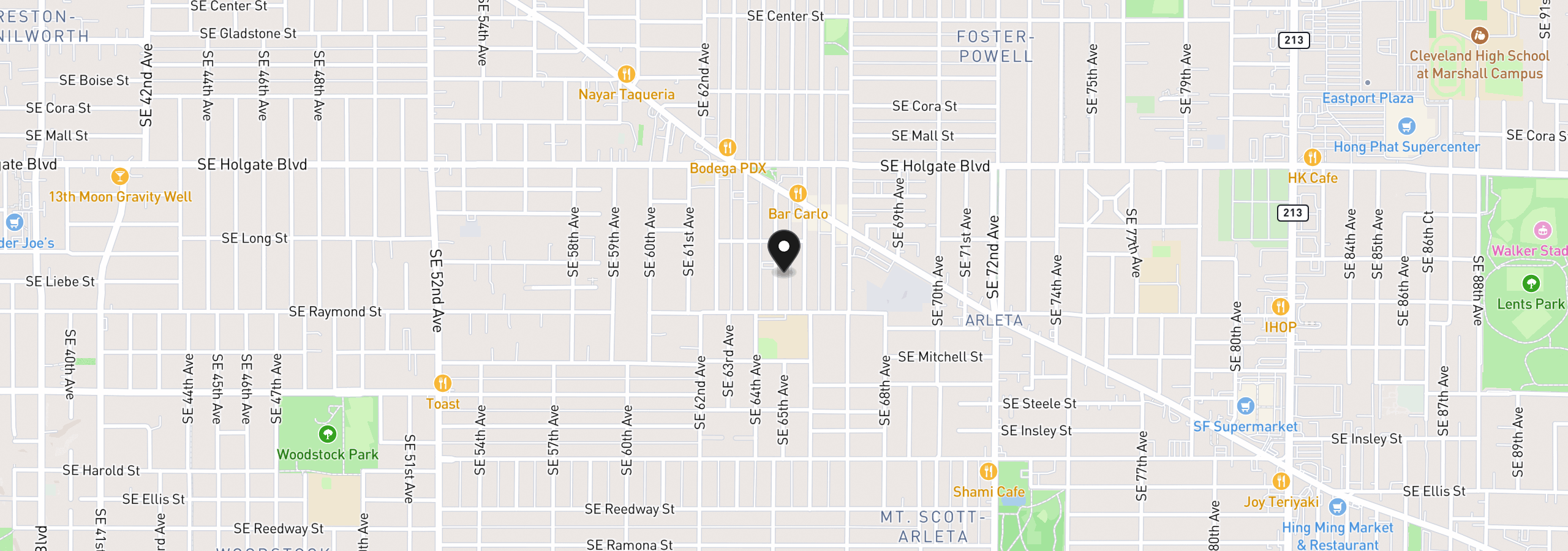 Map showing the location of 4846 SE 64th Ave, Portland, OR 97206
