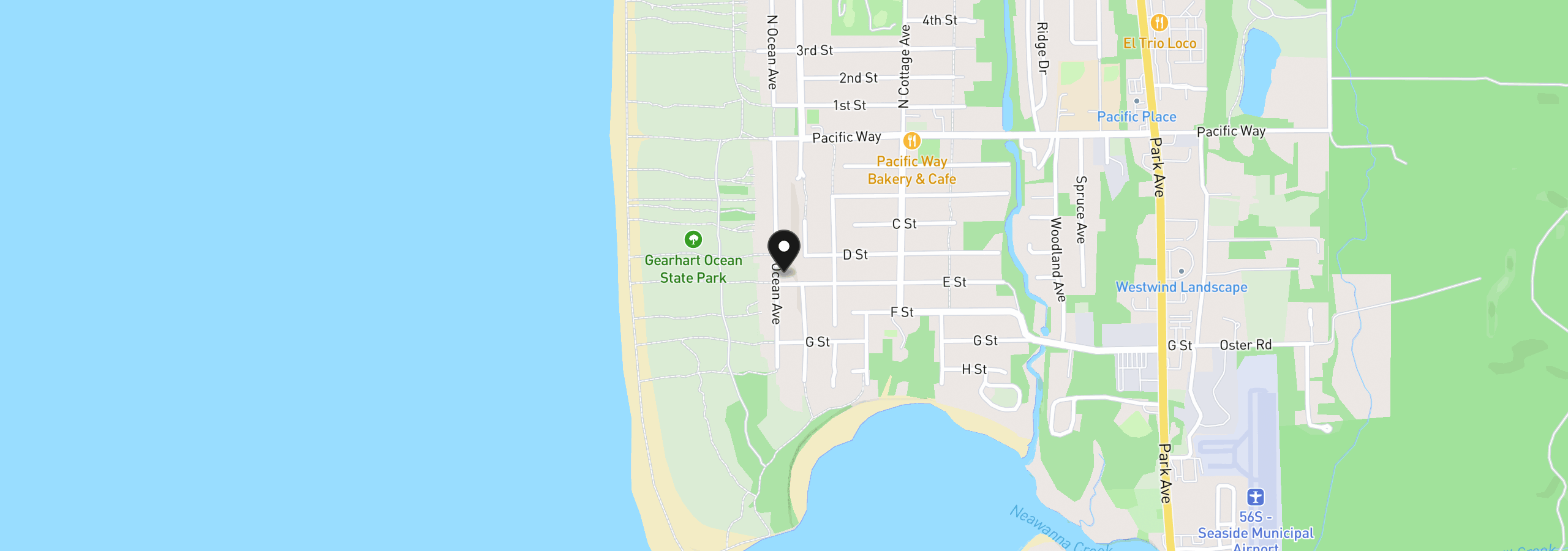 Map showing the location of 461 S Ocean Ave, Gearhart, OR 97138