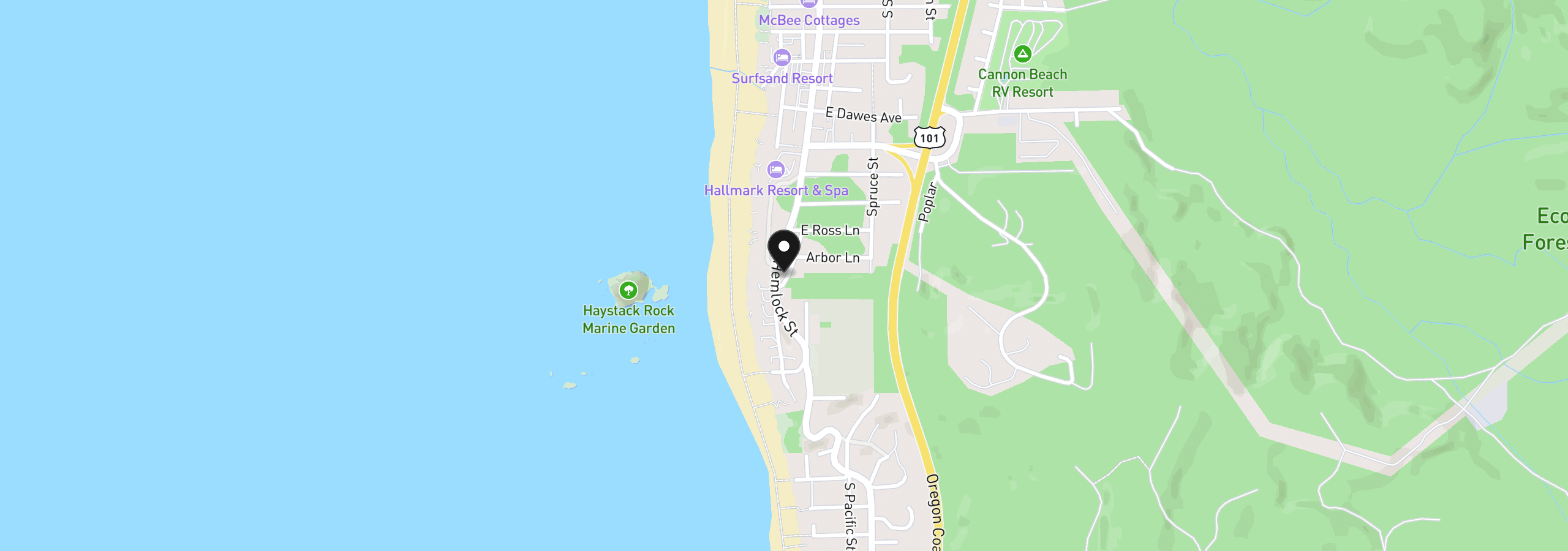 Map showing the location of 1764 View Point Terr, Cannon Beach, OR 97110