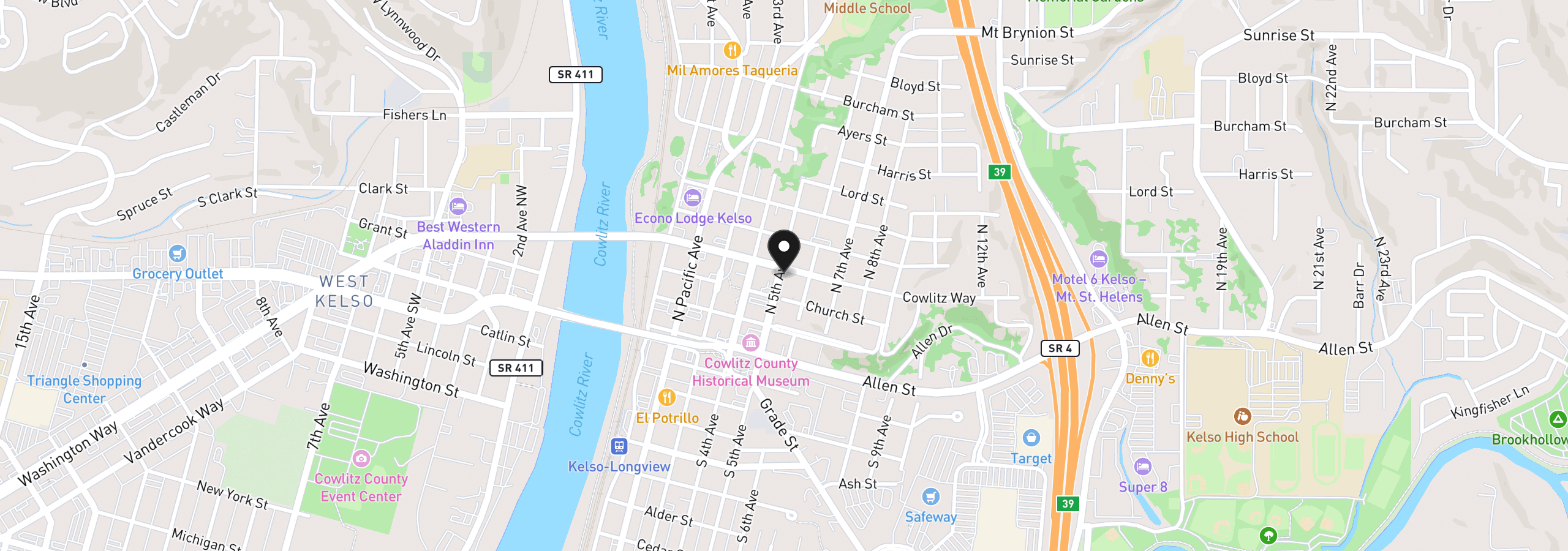 Map showing the location of 500 Cowlitz Way, Kelso, Wa 98626