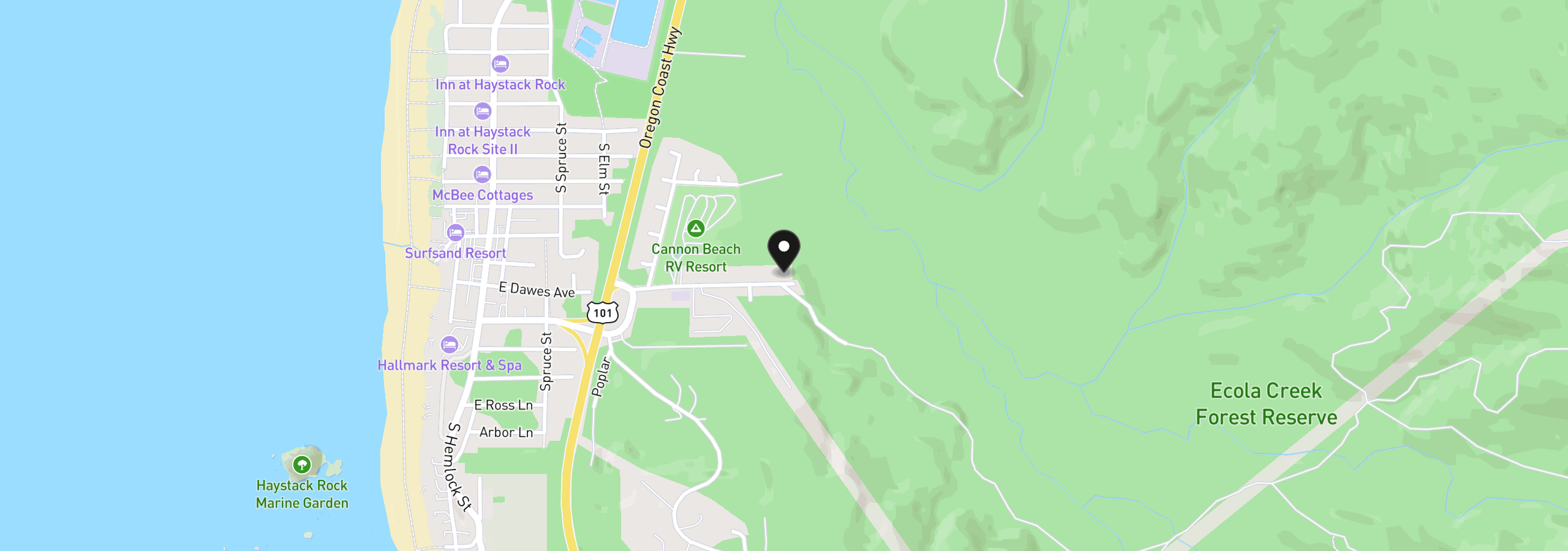 Map showing the location of 420 Elk Creek 603, Cannon Beach, OR 97110