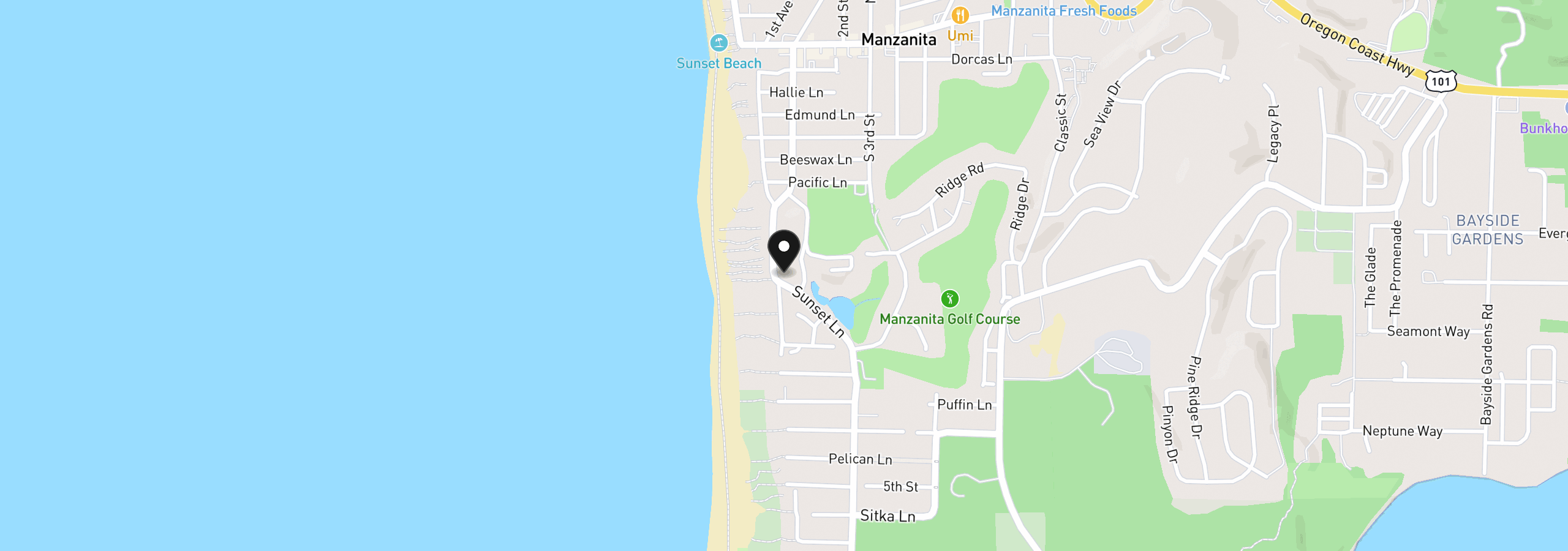 Map showing the location of 896 Beach St, Manzanita, OR 97130