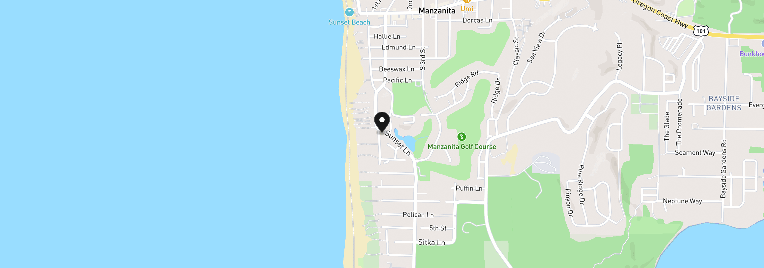 Map showing the location of 940 Beach St, Manzanita, OR 97130