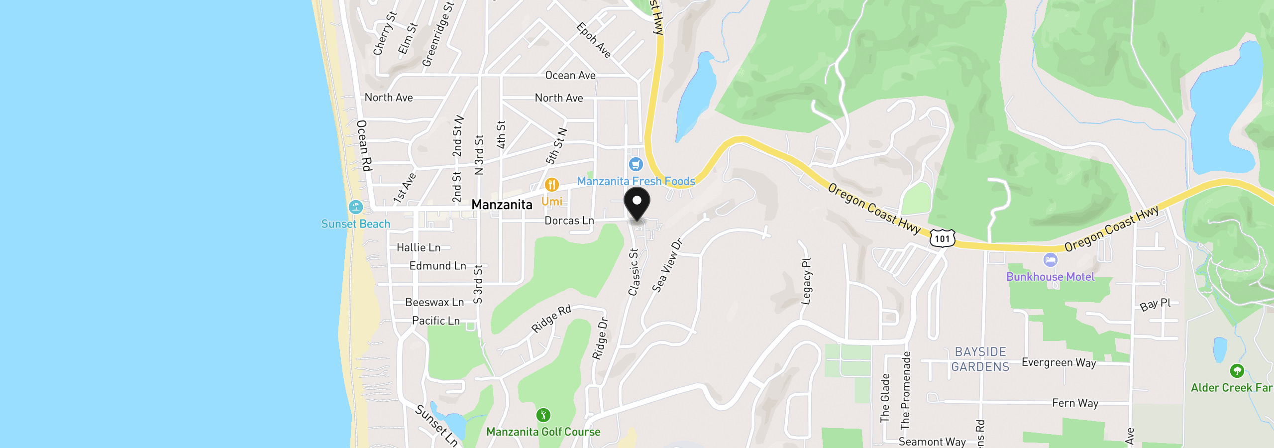 Map showing the location of 215 Jackson Way, Manzanita, OR 97130