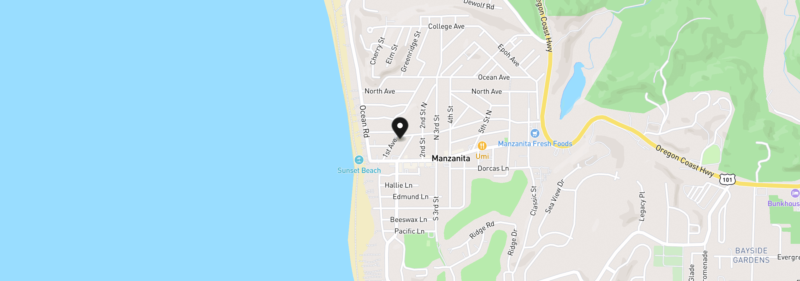 Map showing the location of 260 First St, Manzanita, OR 97130