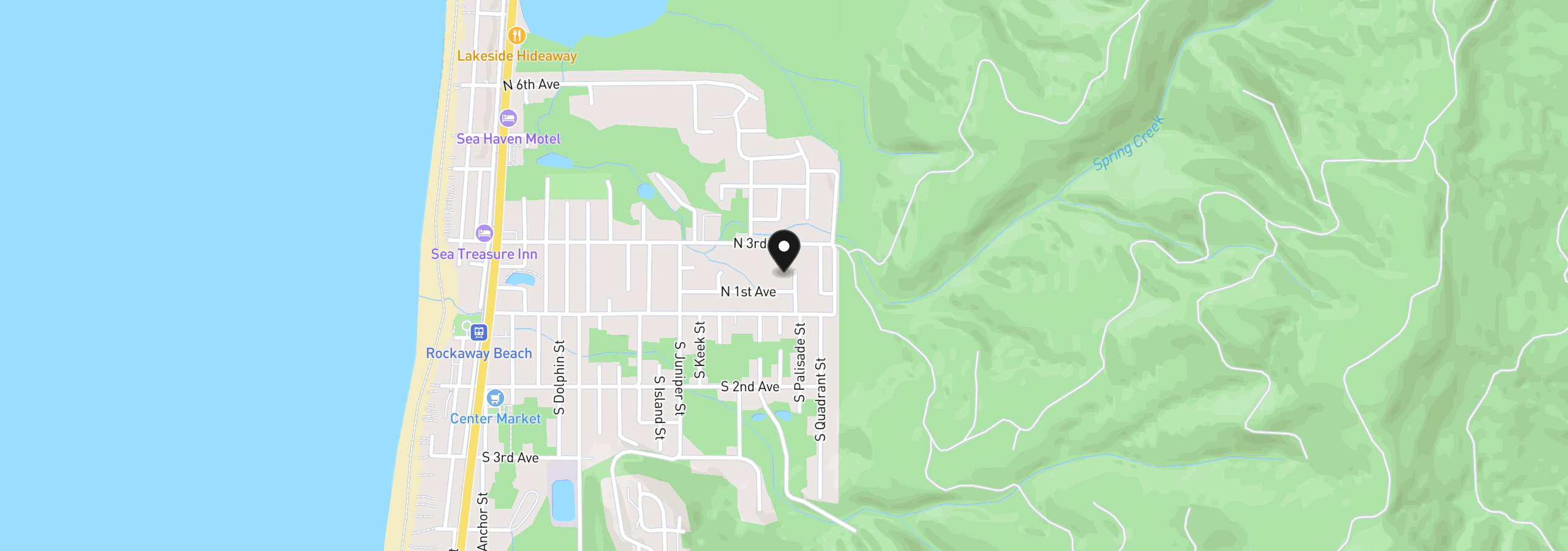Map showing the location of 129 N Ocean St, Rockaway Beach, OR 97136
