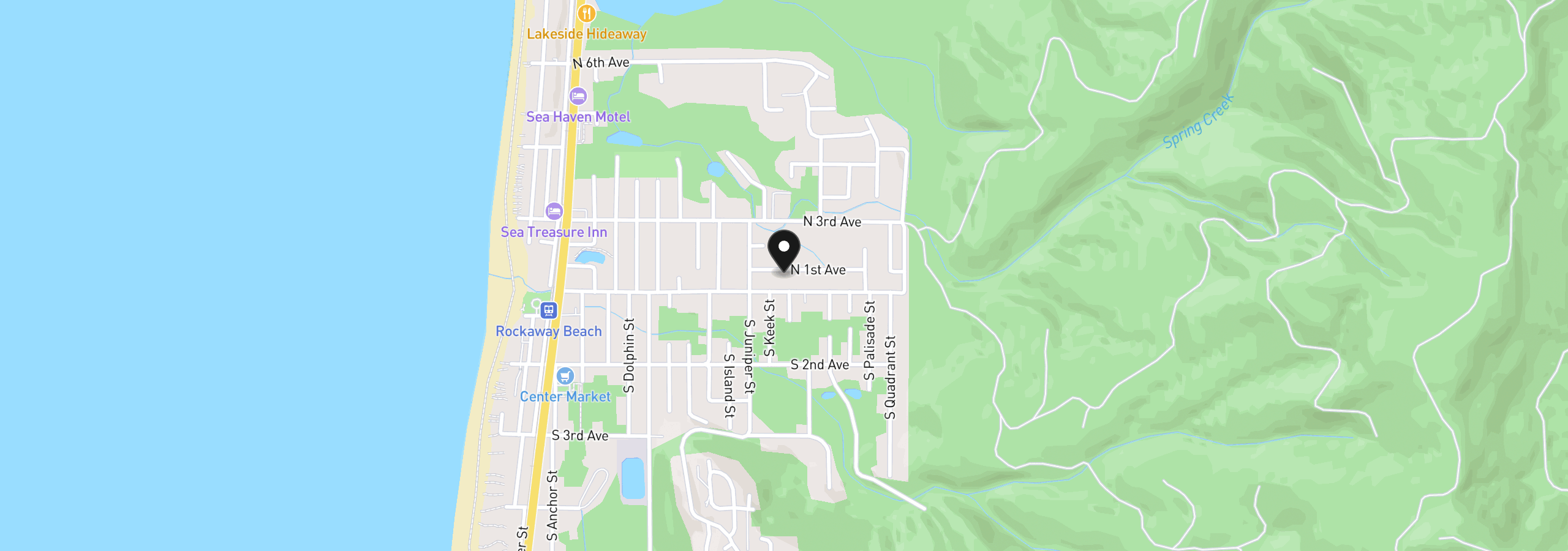 Map showing the location of 1200 N 1st Ave, Rockaway Beach, OR 97136