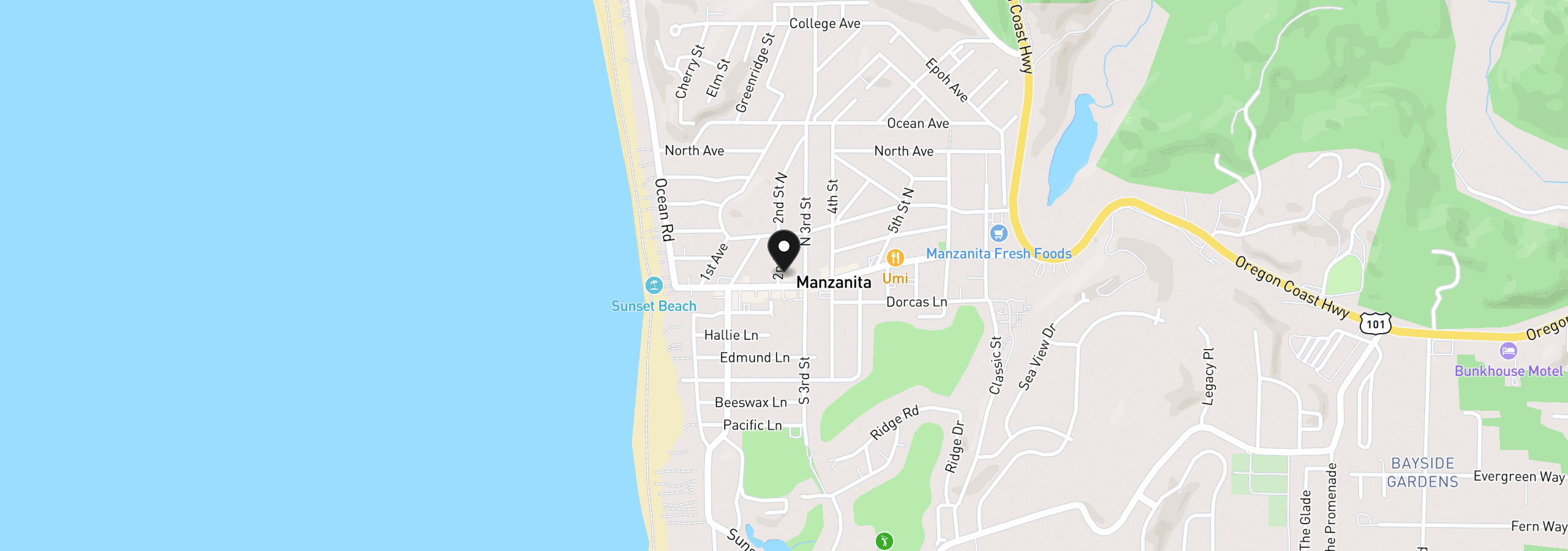 Map showing the location of 148 Second St N, Manzanita, OR 97130