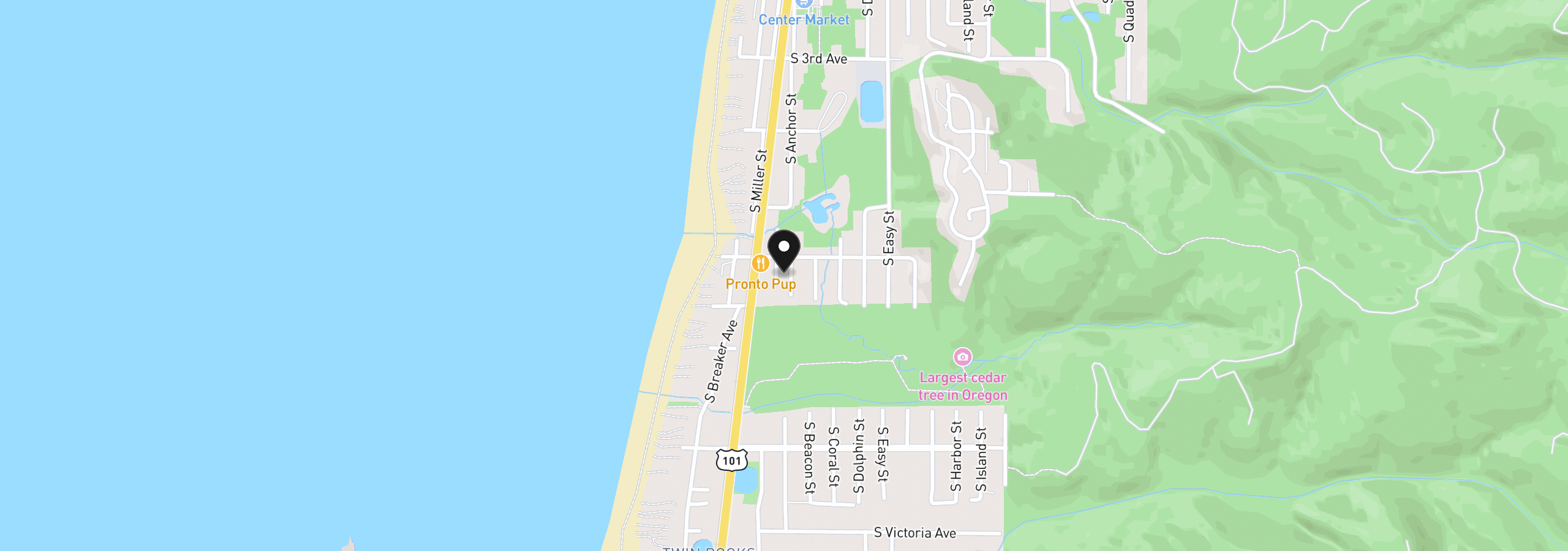 Map showing the location of 621 S Anchor St, Rockaway Beach, OR 97136