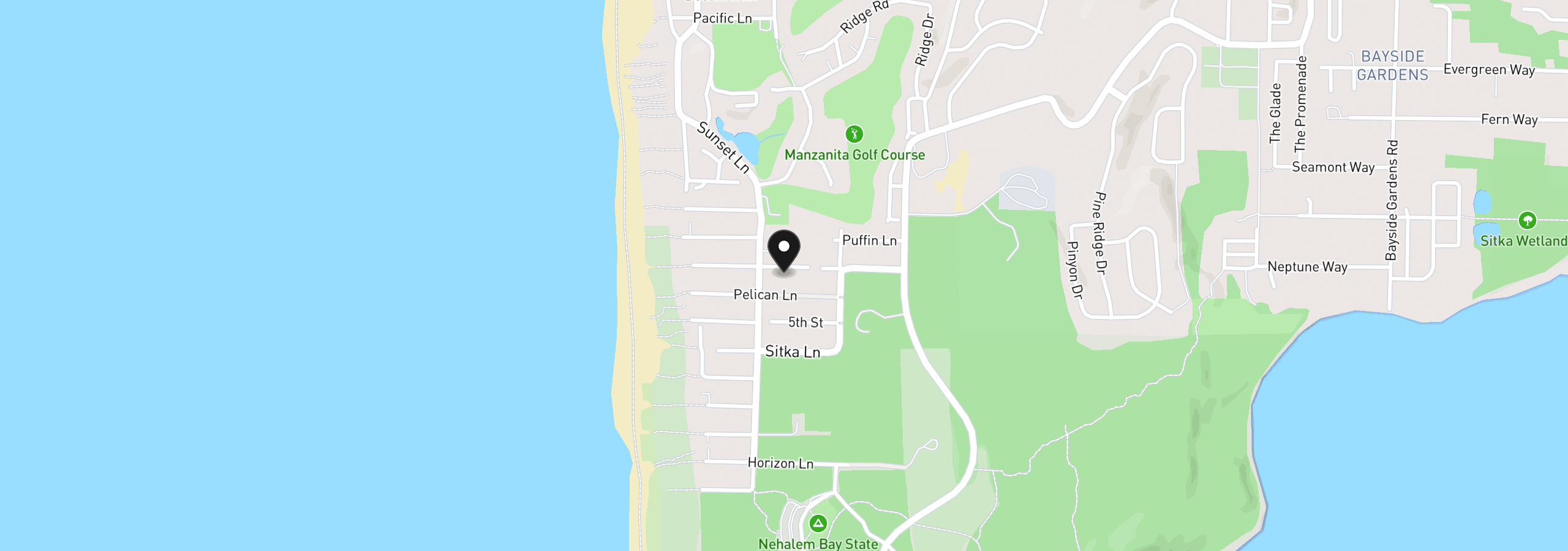 Map showing the location of 9075 Sandpiper Ln, Manzanita, OR 97130