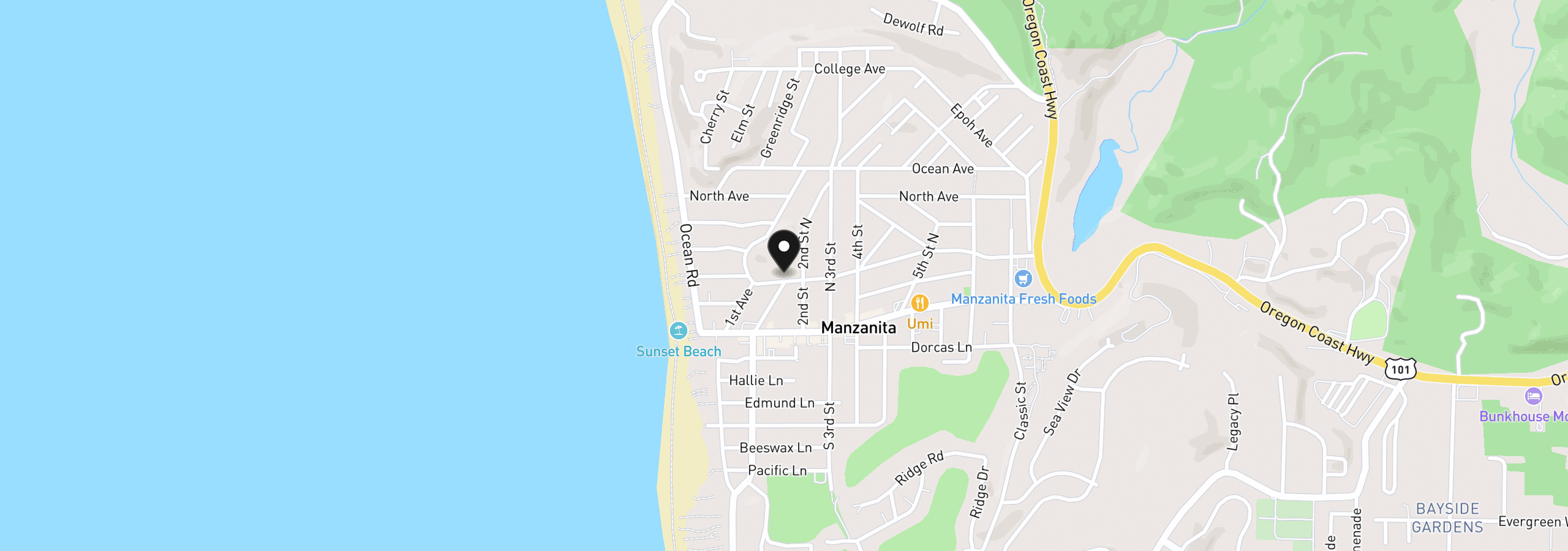Map showing the location of 155 Manzanita Ave, Manzanita, OR 97130