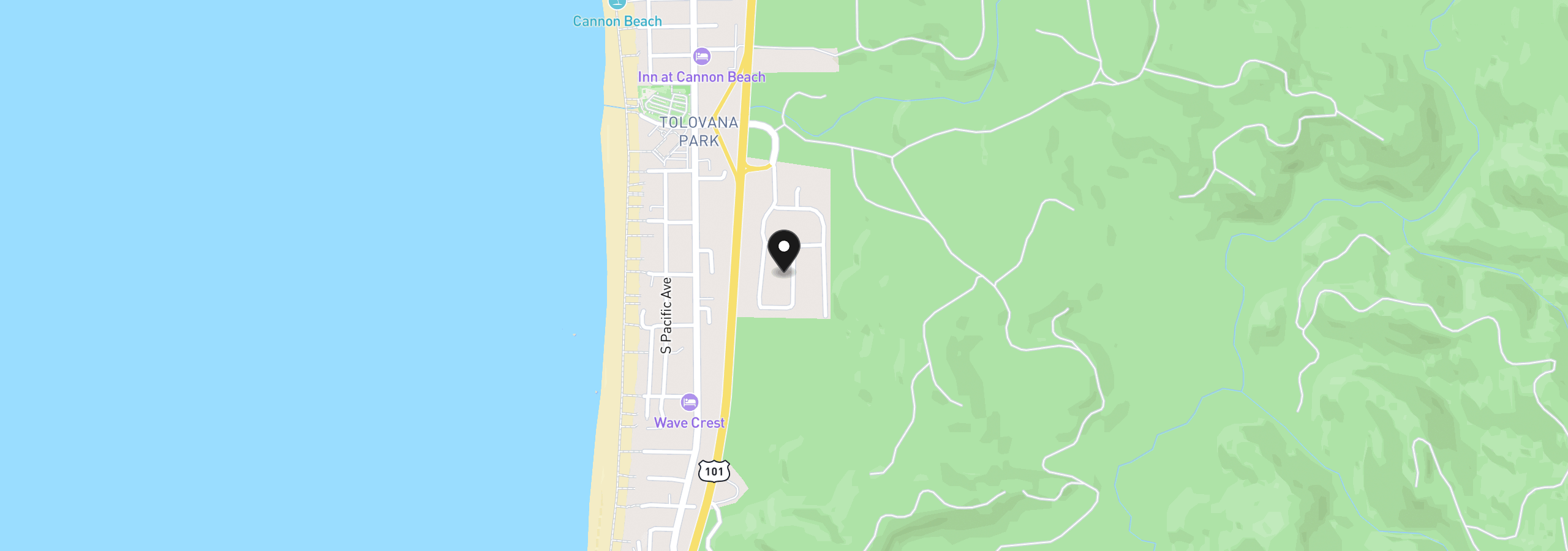 Map showing the location of 3748 Coho Pl, Cannon Beach, OR 97110