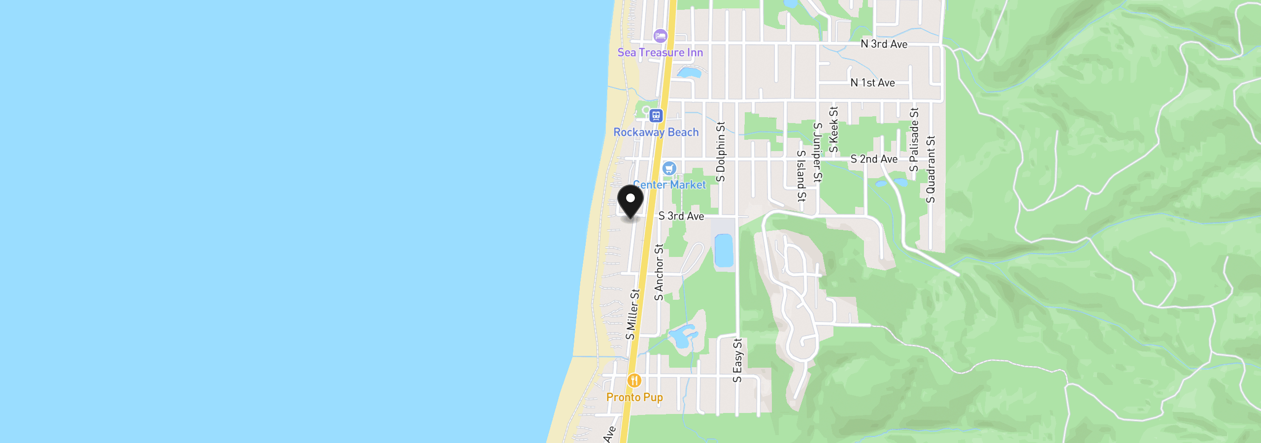 Map showing the location of 305 S Pacific, Rockaway Beach, OR 97136