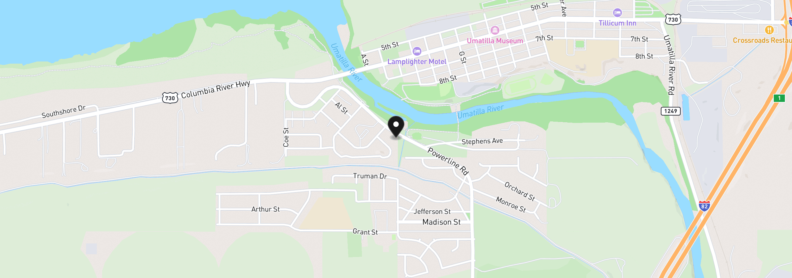 Map showing the location of 0 Powerline Rd 1, Umatilla, OR 97882