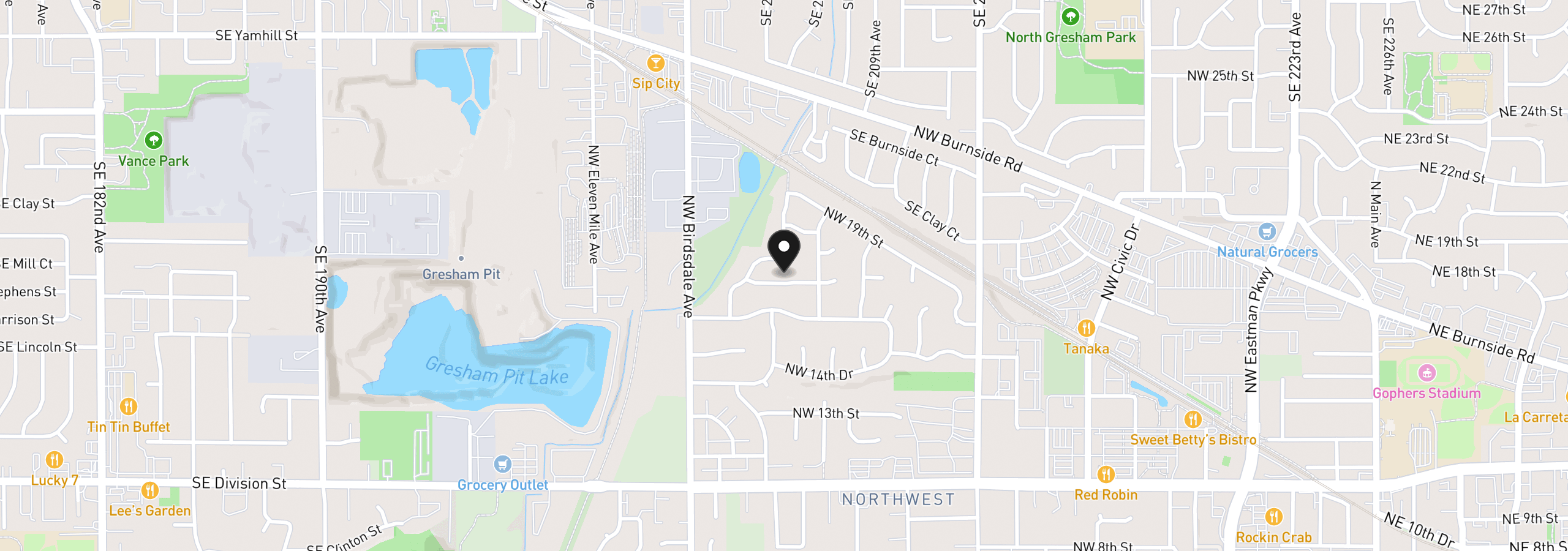 Map showing the location of 1987 NW 17th St, Gresham, OR 97030