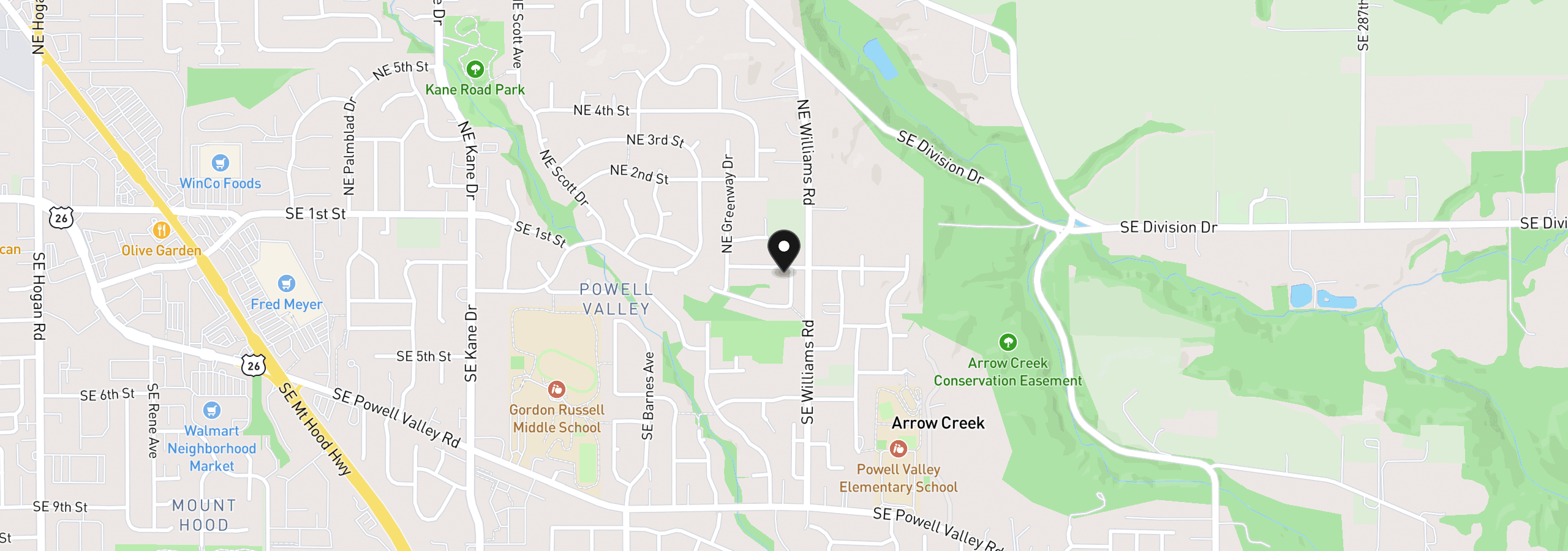 Map showing the location of 4396 SE 1st Ter, Gresham, OR 97080