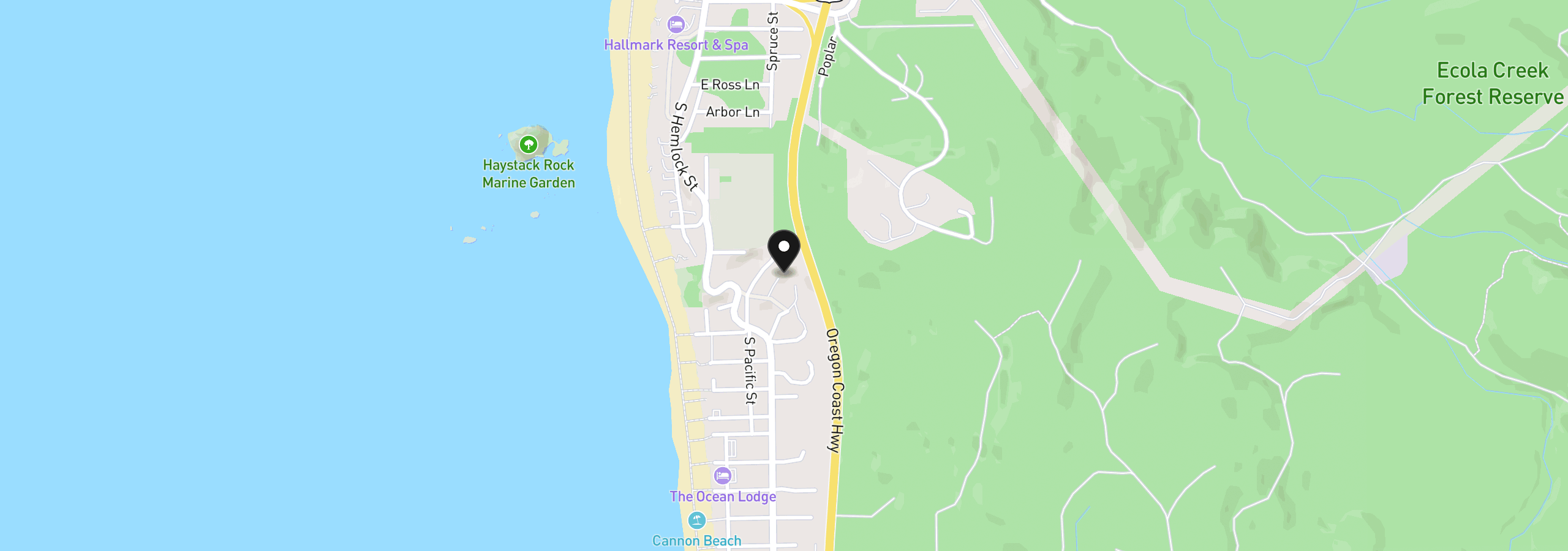 Map showing the location of 238 Vista Del Mar Dr, Cannon Beach, OR 97110
